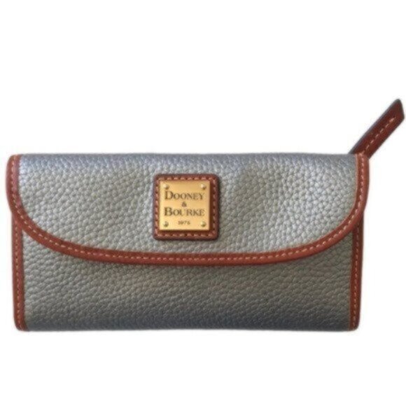 Dooney & Bourke Wallet Pebble Grain Continental Clutch Silver /Brown Trim - Picture 3 of 12